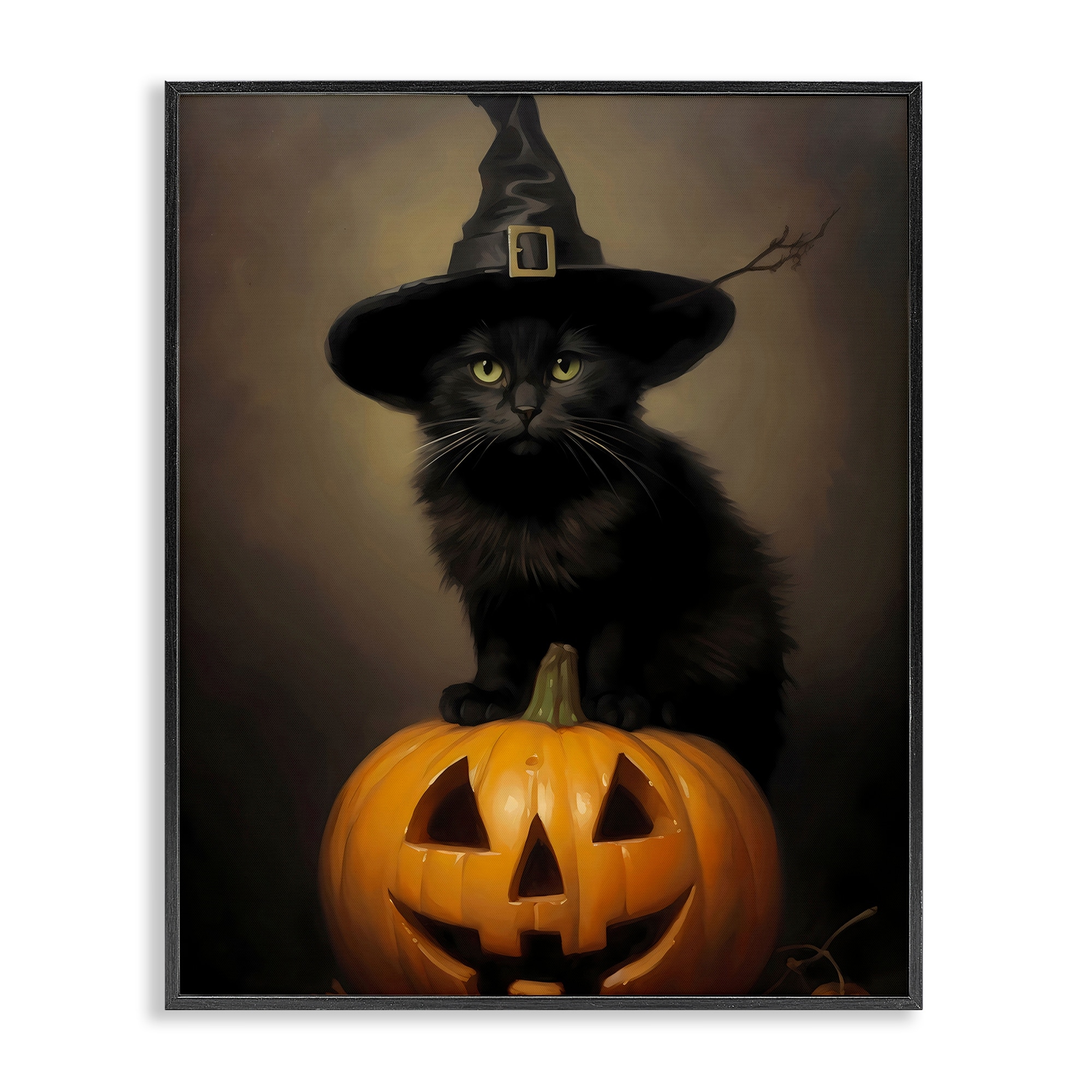Stupell Black Cat on Pumpkin Framed Giclee Art Design By LSR Design Studio