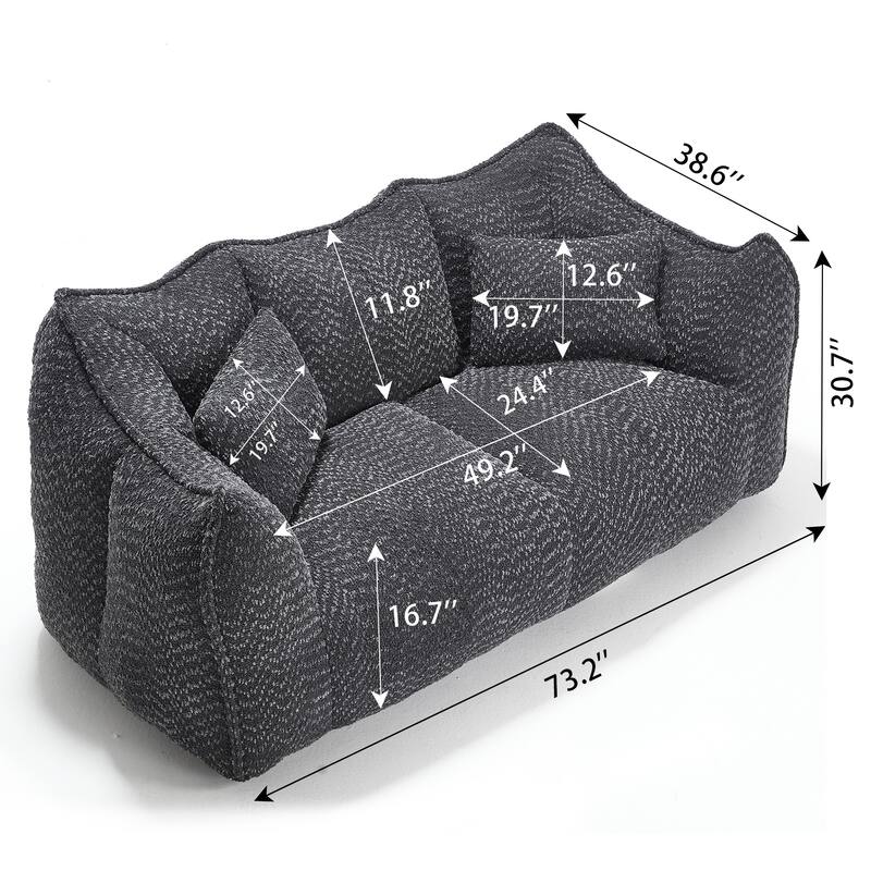 73.2" Chenille Oversized Beanbag Sofa Chair with High-Resilience Foam, Armrests and Handles