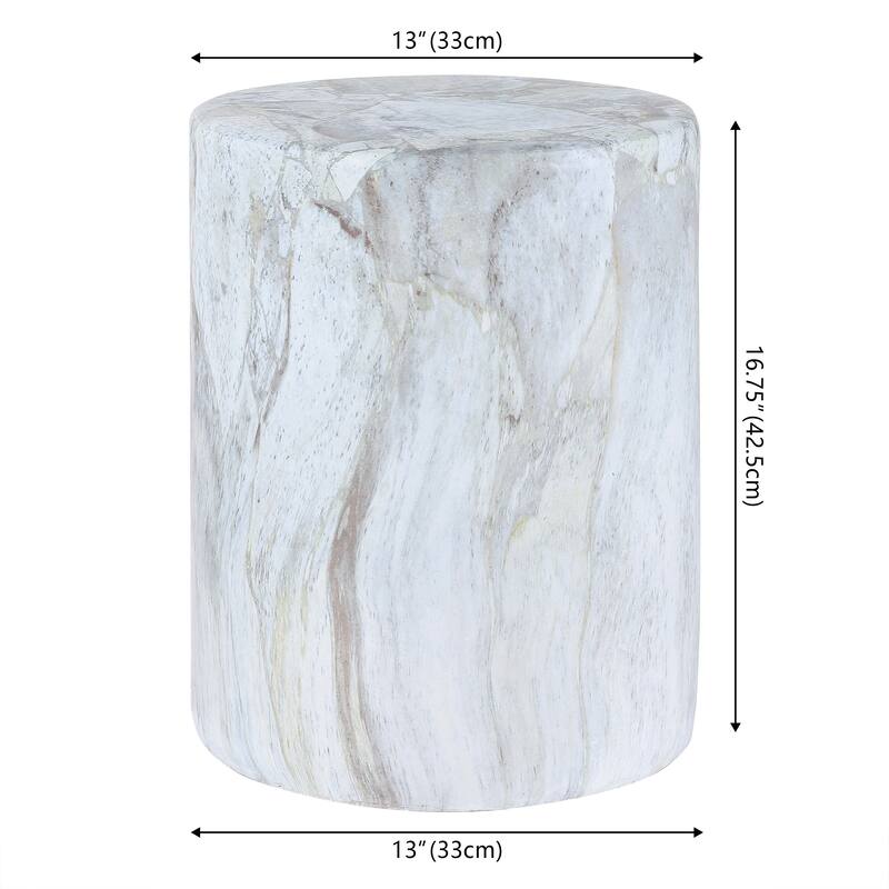 Luke 16" Modern Minimalist Faux Marble Column Indoor/Outdoor Accent Table, by JONATHAN Y