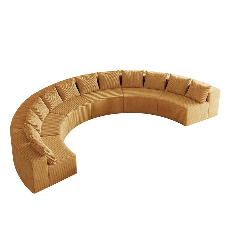 Modern Curved Modular Sofa with Plush Corduroy Upholstery and Supportive Pillows for Living Room or Guest Room