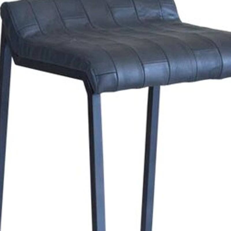 Grey Genuine Leather Upholstered Iron Low Back Counter Stool with Footrest - 20” x 17” x 27” (D x W x H)