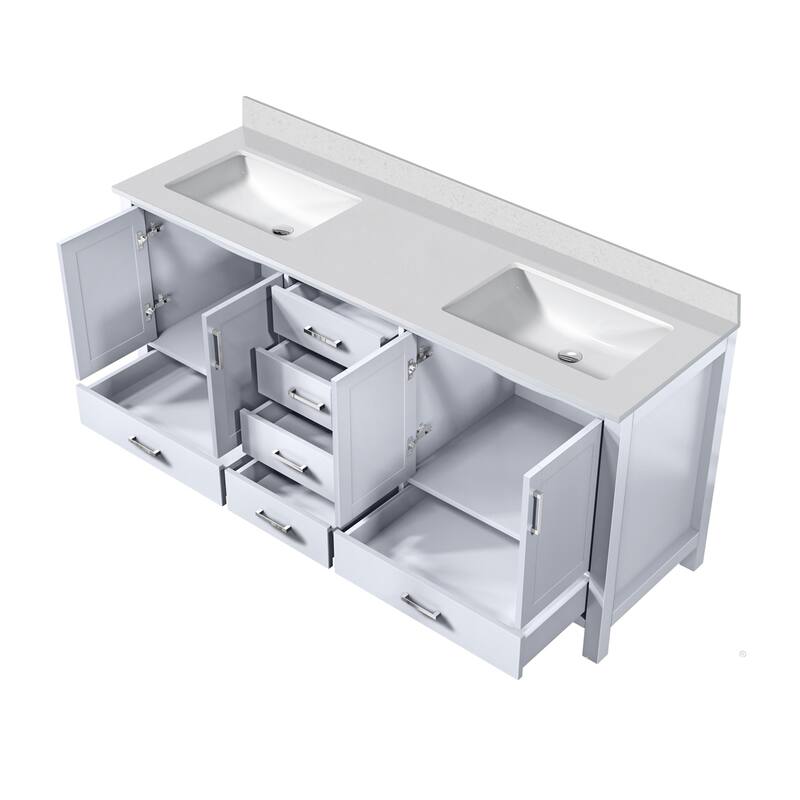 Jacques 72 in. W x 22 in. D White Double Bath Vanity and White Quartz Top