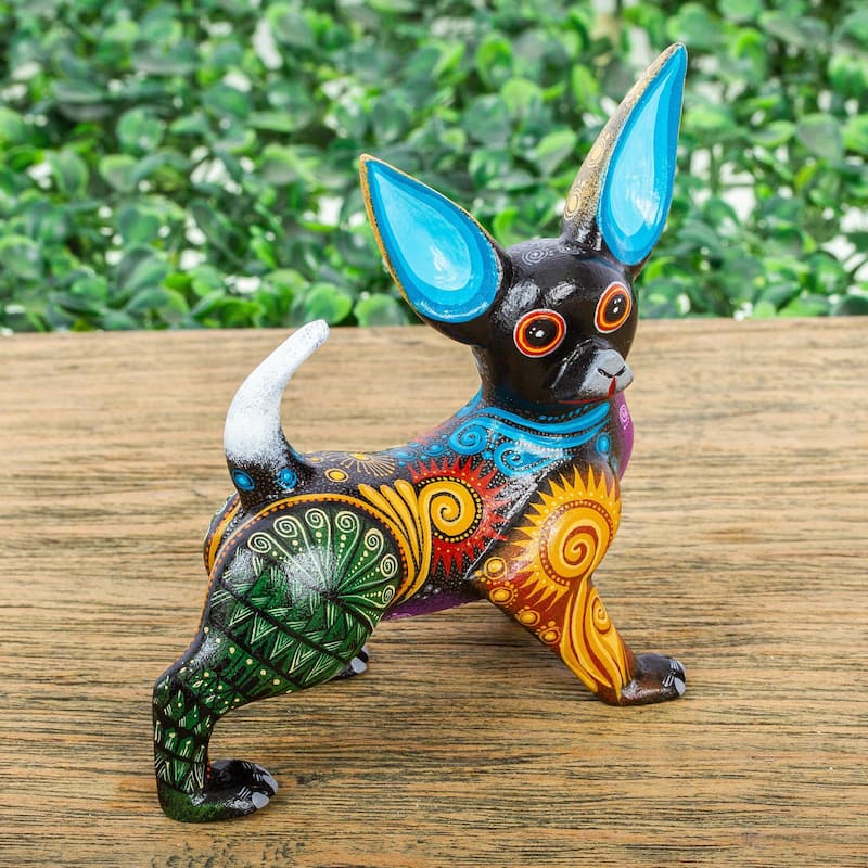 Novica Handmade Black Chihuahua Wood Alebrije Sculpture