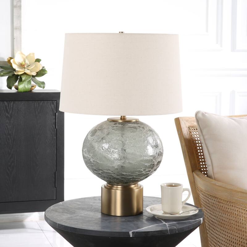 Textured Glass Table Lamp with Tapered Shade - 25" - Gray and Beige