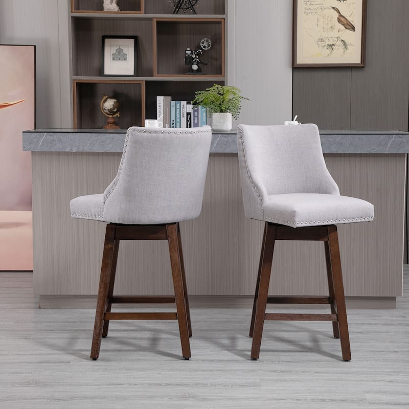 HOMCOM 28" Swivel Counter Height Bar Stools with Backs, Upholstered Dining Room and Kitchen Bar Stools Set of 2 with Wood Legs