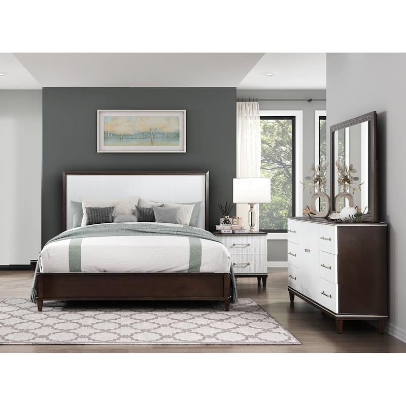 White and Cherry Finish 4pc Bedroom Set Bed Nightstand Dresser Mirror