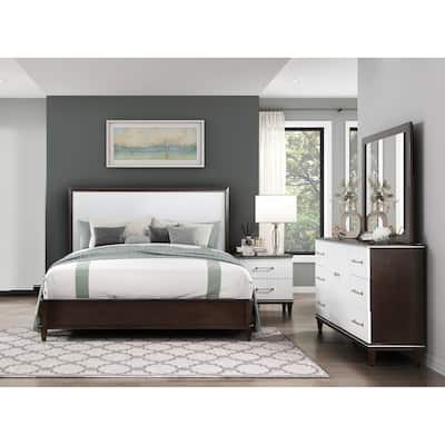 White and Cherry Finish 4pc Bedroom Set Bed Nightstand Dresser Mirror