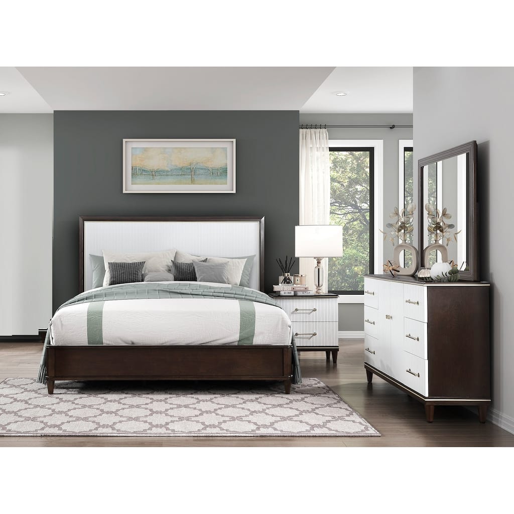 White and Cherry Finish 4pc Bedroom Set Bed Nightstand Dresser Mirror