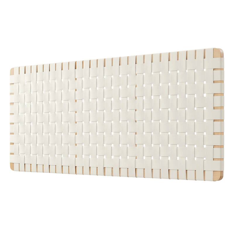 Ditmas Solid Wooden Off-White Leather Basket Weaved Floating Queen Size Headboard