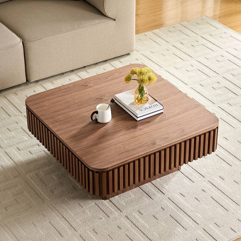 35.43 Inch Modern Handcraft Coffee Table, Square Coffee Table for Living Room, Lift Top Wooden Coffee Table