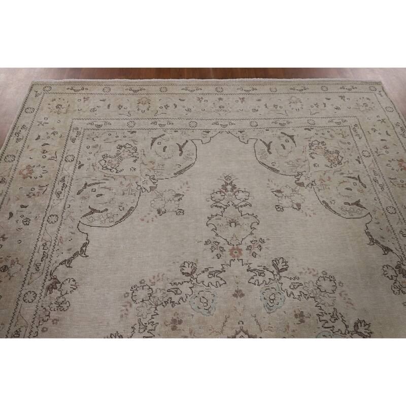 Distressed Tabriz Persian Vintage Rug Handmade Wool Carpet - 6'7"x 9'8"