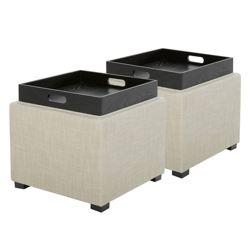 Spruce & Spring Ethan Storage Stool Ottoman - Set of 2 - Linen-Fabric