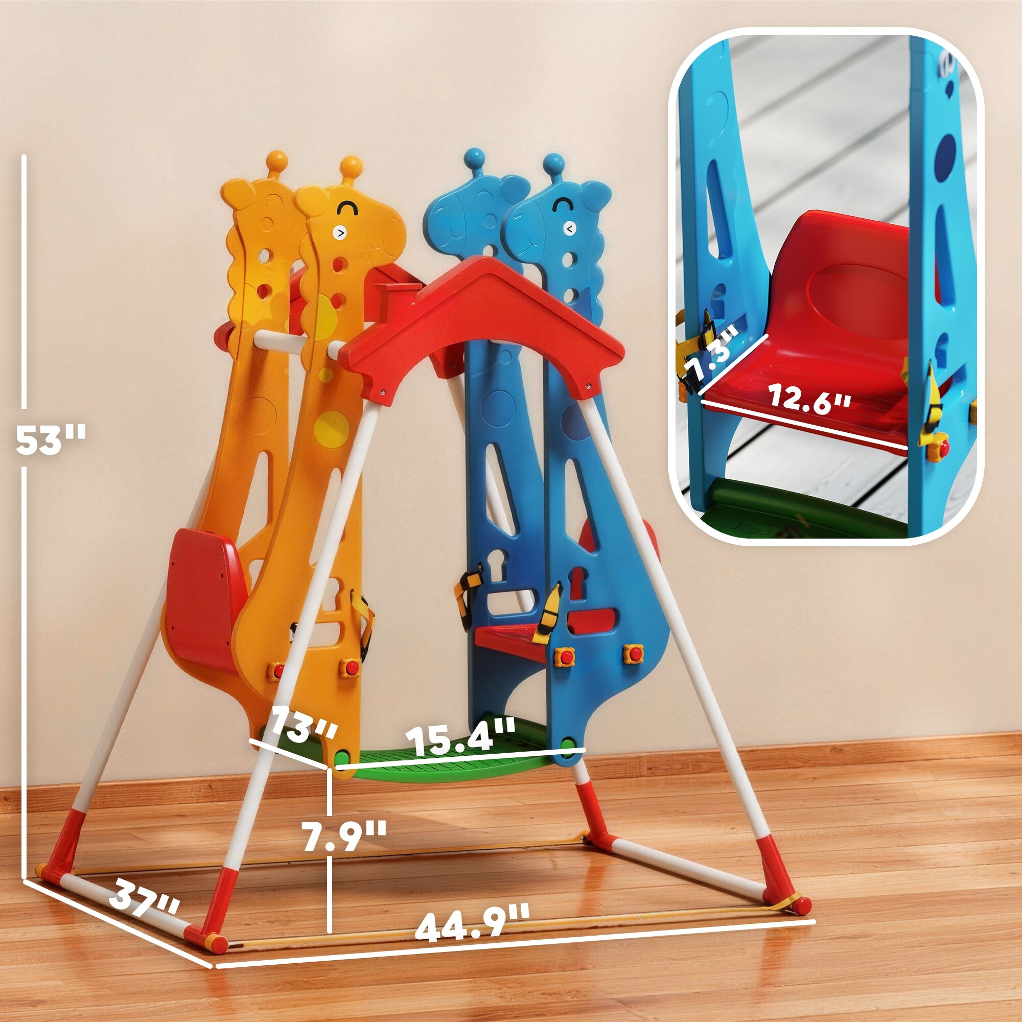 Qaba Kids Indoor Swing with Double Seats, Safety Belts, Metal