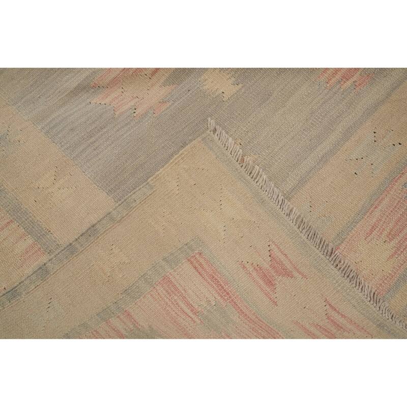 Hand Woven Oriental 100% Wool Carpet Southwestern Tribal Beige & Ivories Kilim Area Rug - 11' 10'' X 8' 9''