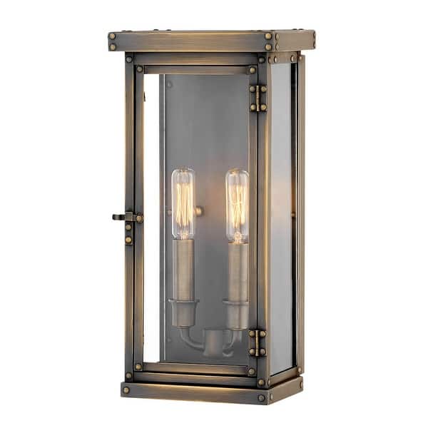 slide 2 of 2, Hinkley Lighting Hamilton 2 Light 14-1/4" Tall Heritage Outdoor Wall Dark Antique Brass