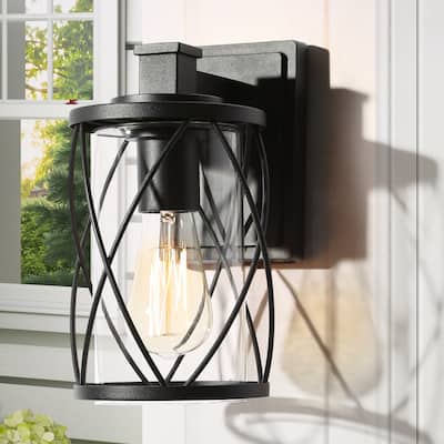 Zarbel Modern Farmhouse Indoor/Outdoor Sconces Cylinder Glass Shade LED Patio Wall Lantern