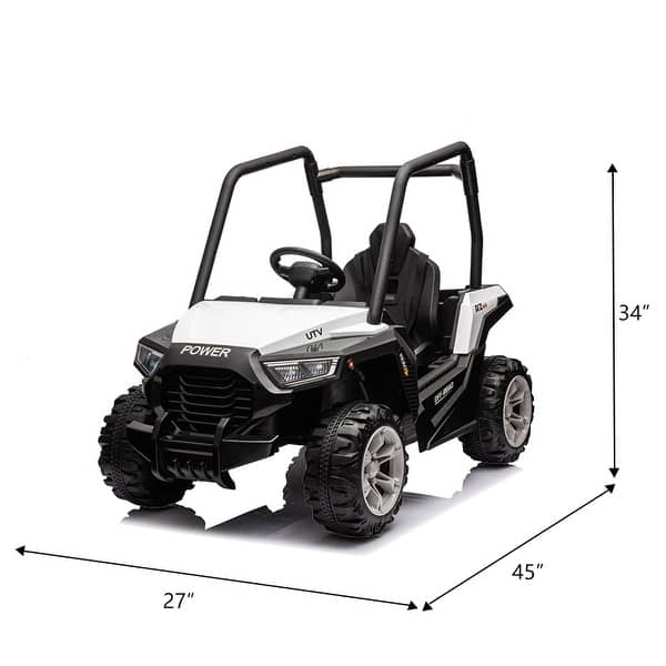 dimension image slide 1 of 2, 12V Dual-Drive Kids Electric Ride-On Car with Remote Control, LED Headlights, Music, and USB for Ages 3-8