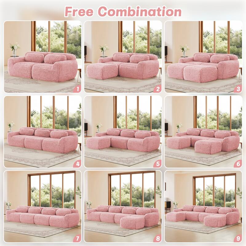 114.6" Modern Plush Boneless Couch with Deep Seat, Sectional Couches for Living Room, Upholstered Cloud Sofa with 2 Ottoman