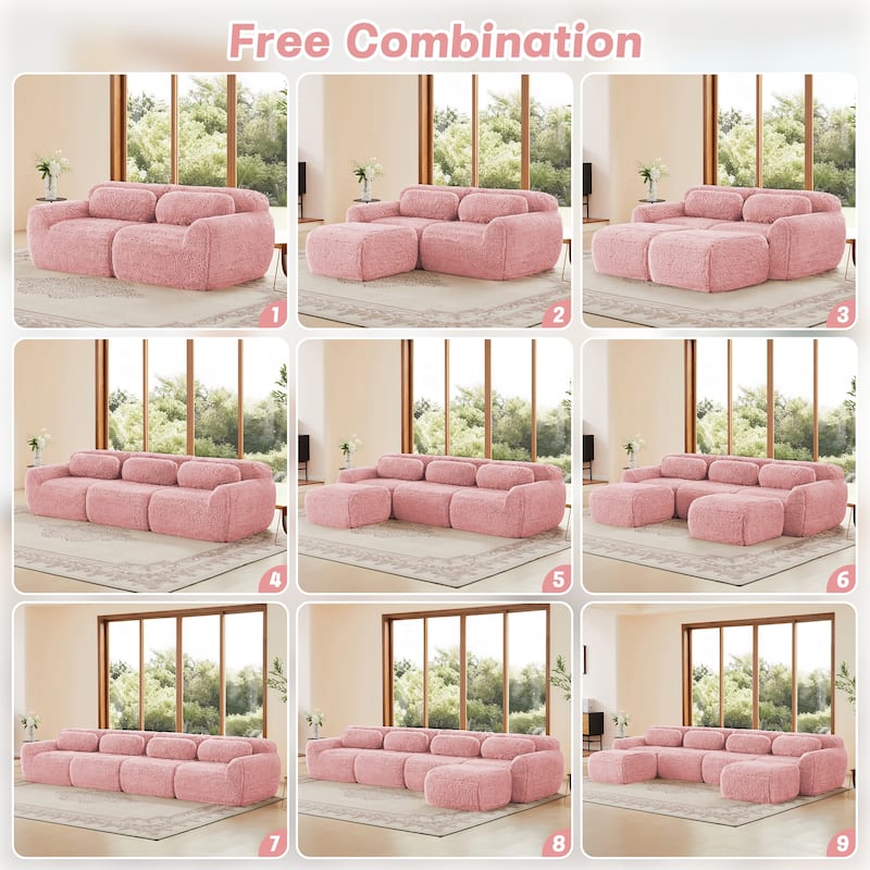 80" Boneless Couch L-Shaped Sofa for Living Room, Cloud Couch with Ottoman, Sectional Deep Seat Couches with Throw Pillows