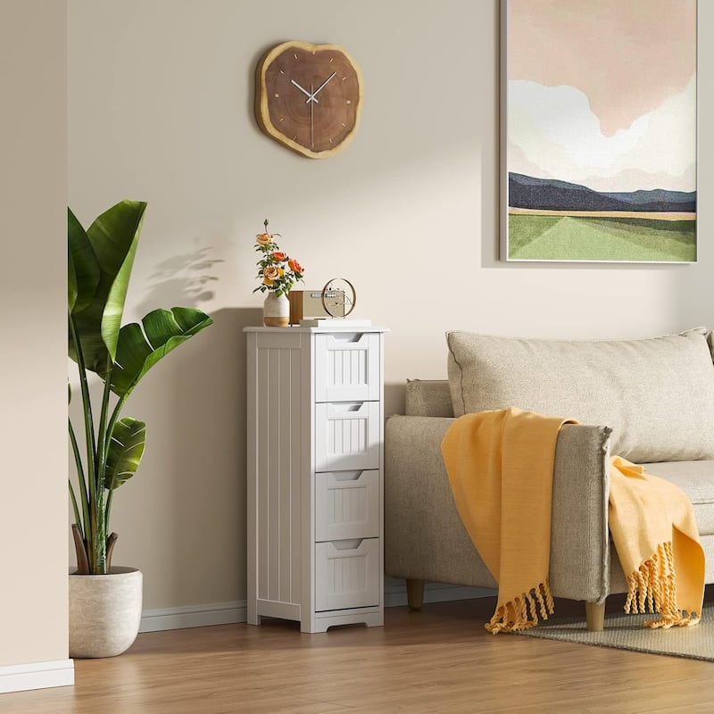 Bathroom freestanding floor standing storage cabinet with 4 drawers slim storage cabinet tall linen tower