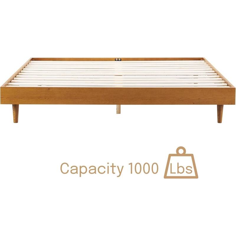 Modern Wooden Platform Bed Frame with Floating Design