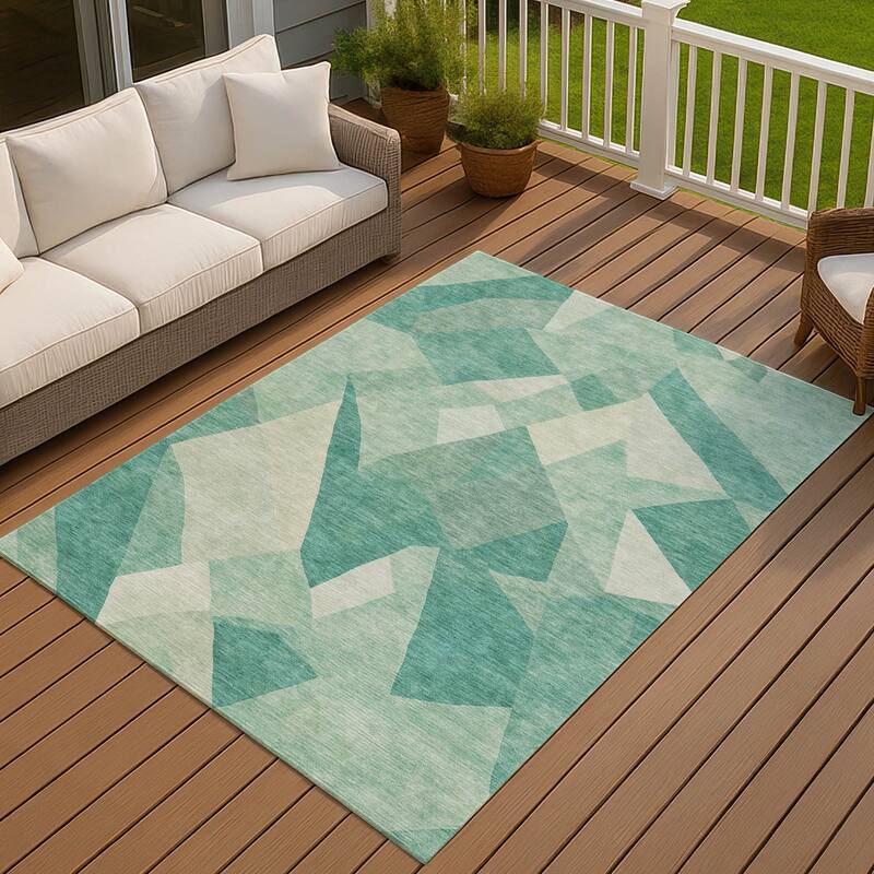 Machine Washable Indoor/ Outdoor Modern Queby Chantille Rug - Teal - 5' x 7'6"