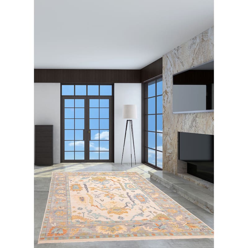 ECARPETGALLERY Hand-knotted Modern Oushak Ivory Wool Rug - 8'11 x 12'3