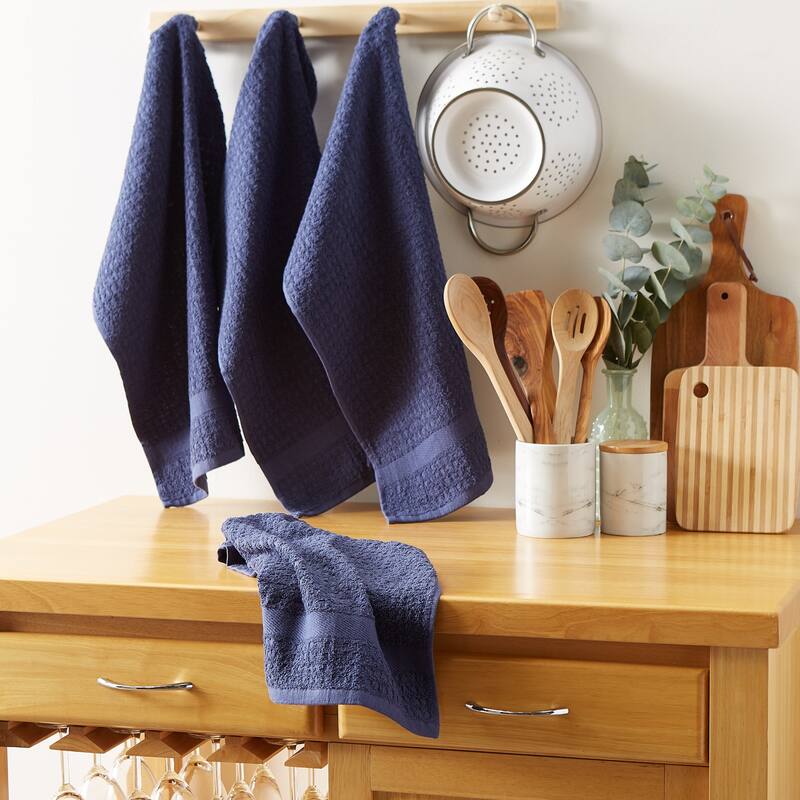 DII Solid Terry Waffle Dishtowel Set of 4
