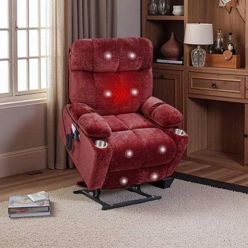 Senior Power Lift Recliner with Dual OKIN Motors, Infinite Recline, 8-Point Massage, and Separate Heating Control - Red
