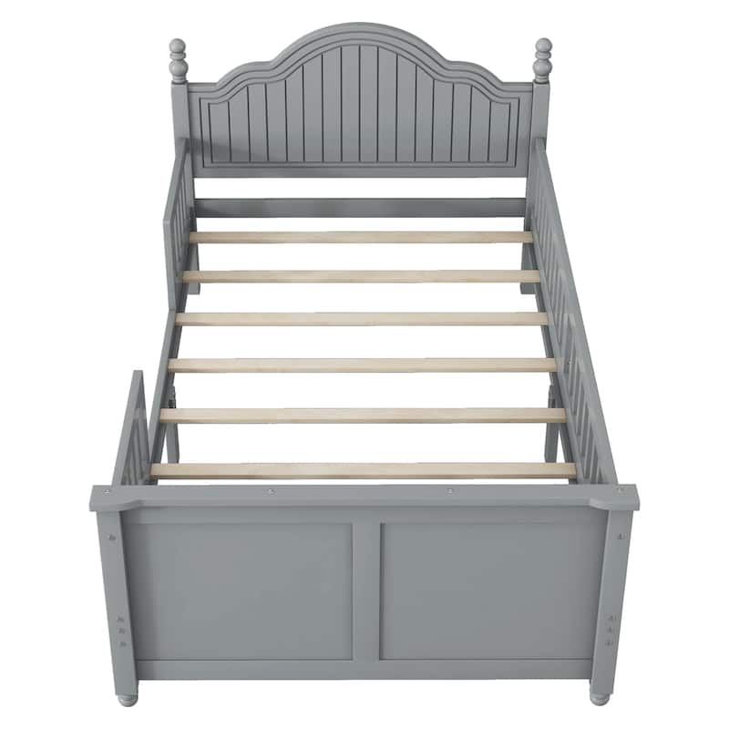 Full/Twin Wood Platform Bed for Kids, Bed Frame with Headboard & Footboard