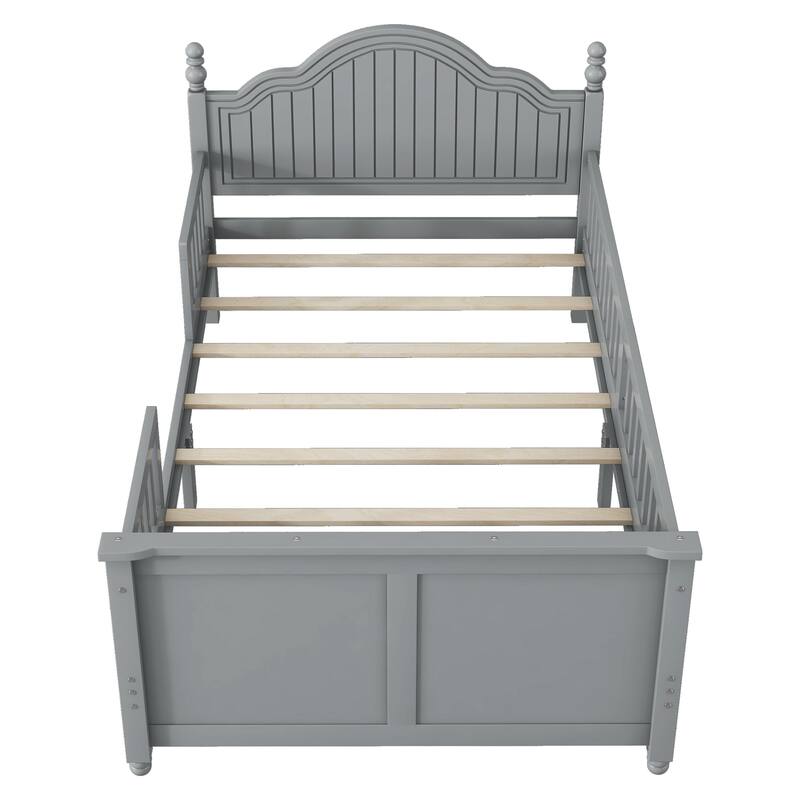 Kids Wooden Platform Bed with Headboard and Footboard, Low Profile Bed Frame with Removable Guardrail Design