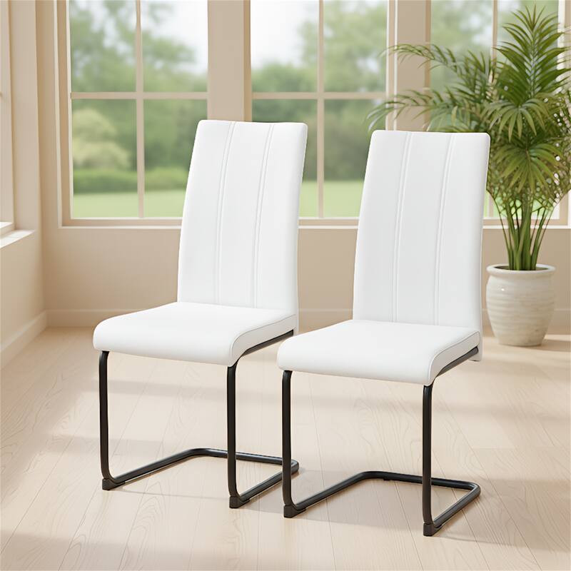 2-Pack White PU Upholstered Dining Chairs - Black,White