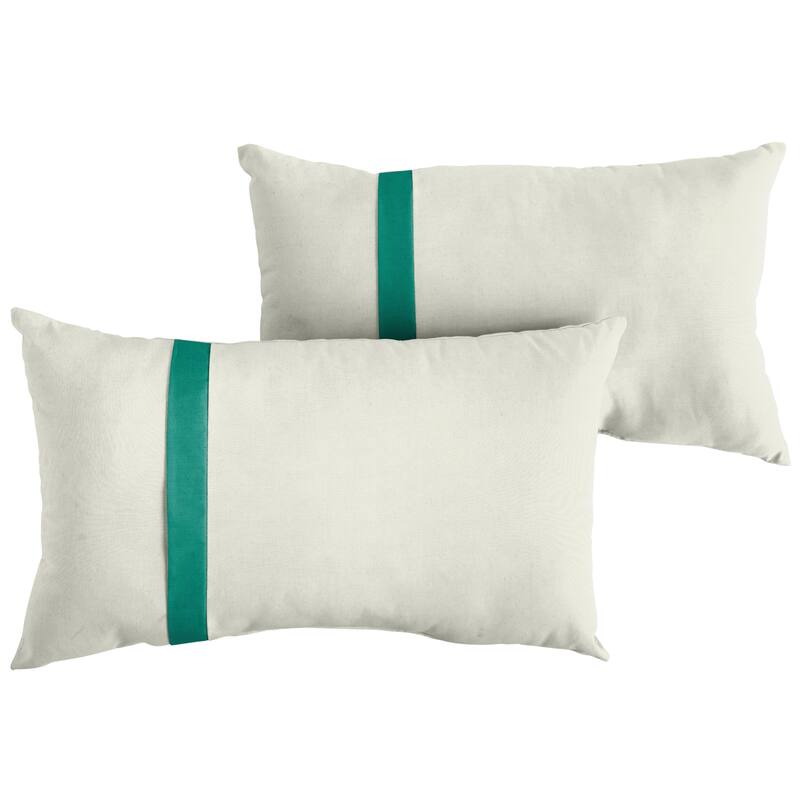 Sorra Home Sunbrella Outdoor Single Large Flange Pillow Set of 2 - Sunbrella - Canvas Natural/Canvas Teal - 16 in H x 26 in W x 6 in D
