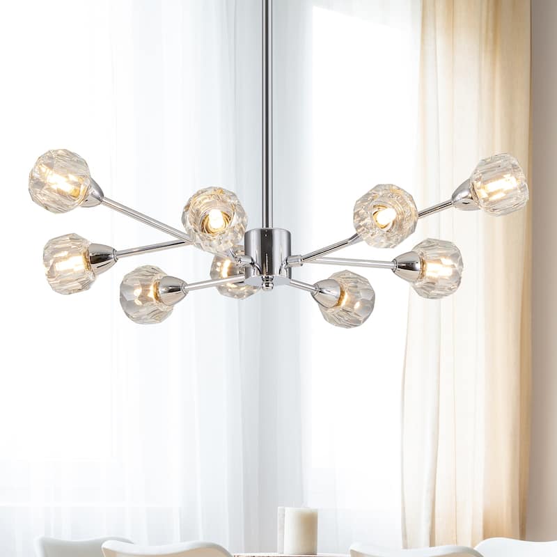Crystal Chandeliers,9 Lights Chrome Chandelier,Dining Room Chandelier Over Table,Kitchen Light Fixtures(Bulbs Not Included)