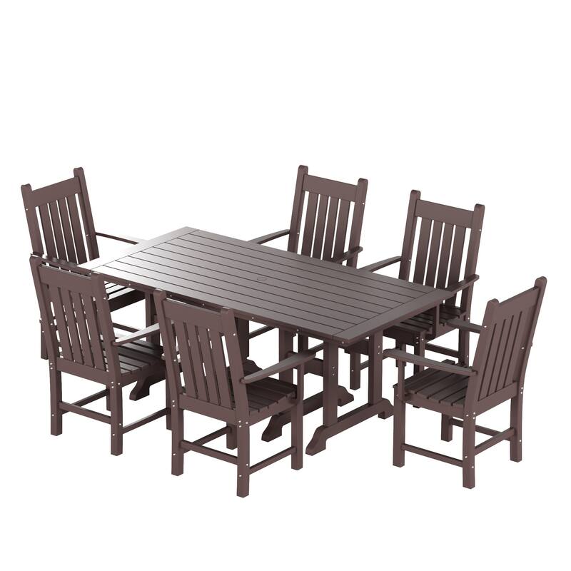 Laguna Hdpe All Weather Outdoor Patio Dining Set with Rectangle Table, Arm Chairs (7-Piece Set)