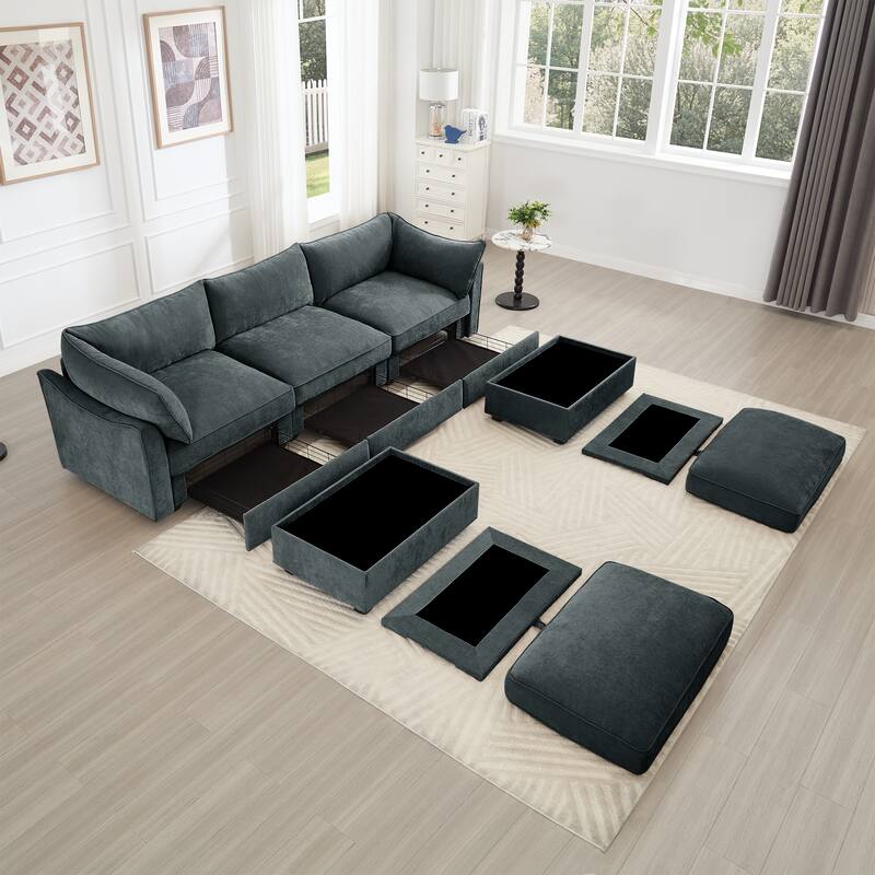 Oversized U Shape Modular Deep Seat Sofa Couch w/ Storage & 2 Ottomans
