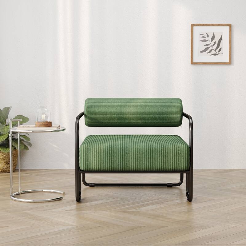Dark Green Modern 27" Corduroy Accent Chair with Sturdy Internal Iron Frame and Slip Pads