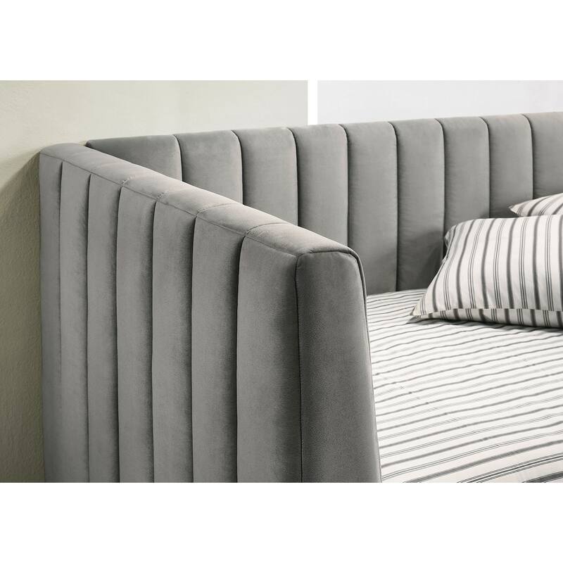 Contemporary Light Gray Tuxedo Daybed with Gold Metal Legs & Channel Tufting