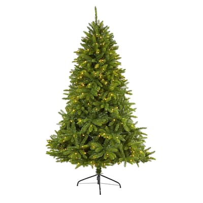 6’ Pre-Lit Sierra Spruce Artificial Christmas Tree, Clear LED Lights - 6 Foot