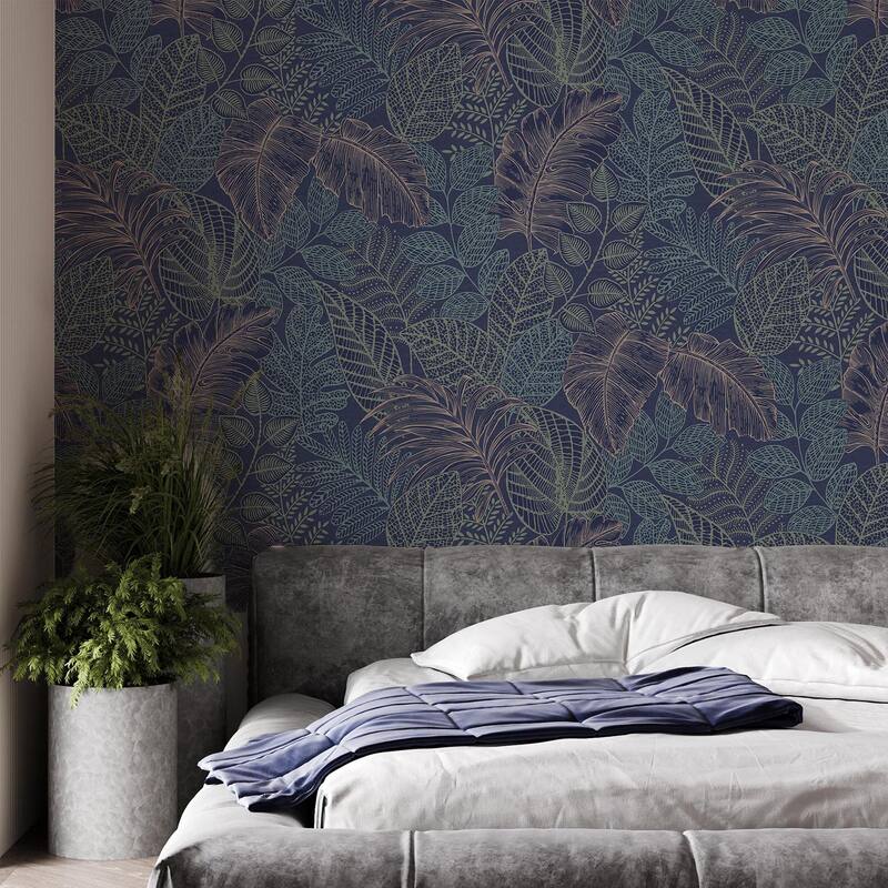 Scattered Leaves Blue and Copper