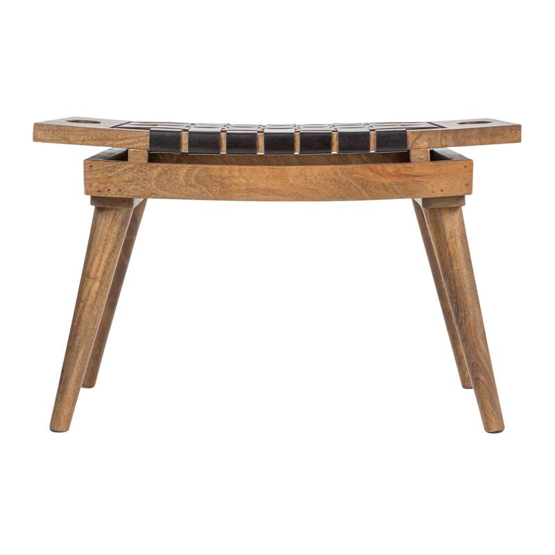 Mango Wood Stool with Woven Leather Top