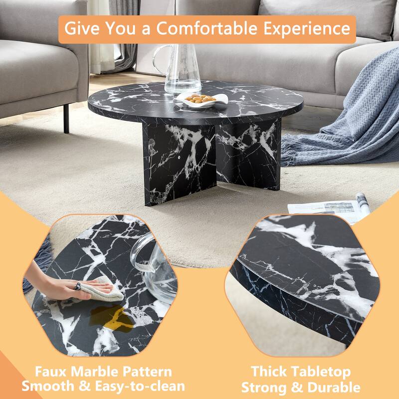 31.5in Versatile MDF Round Coffee Table, End Table for Living Room