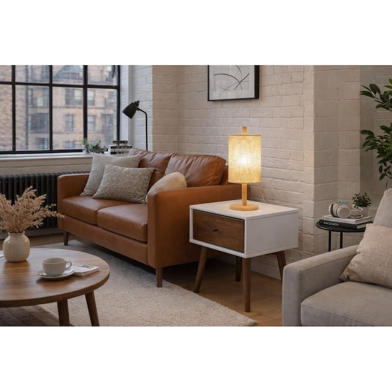 Pearl Natural Wooden Table Lamp with Woven Fabric Shade