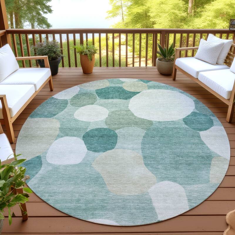 Machine Washable Indoor/ Outdoor Modern Circy Chantille Rug - Teal - 8' x 8'