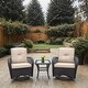 preview thumbnail 12 of 18, 3 Pieces Outdoor Wicker Swivel Rocker Set with Glass Top Side Table Khaki