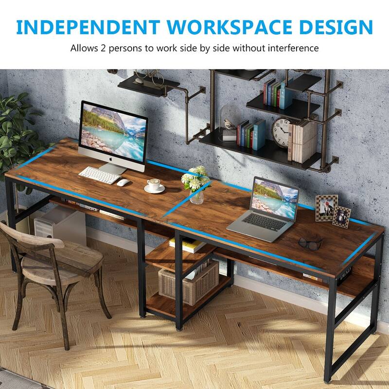78.7" Two Person Desk, Double Desk with Bookshelf