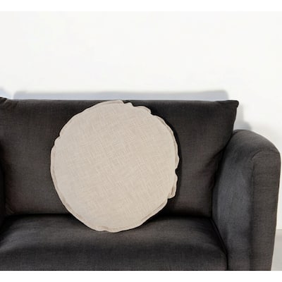 HomeRoots 20" X 20" Beige Round Cotton Throw Pillow