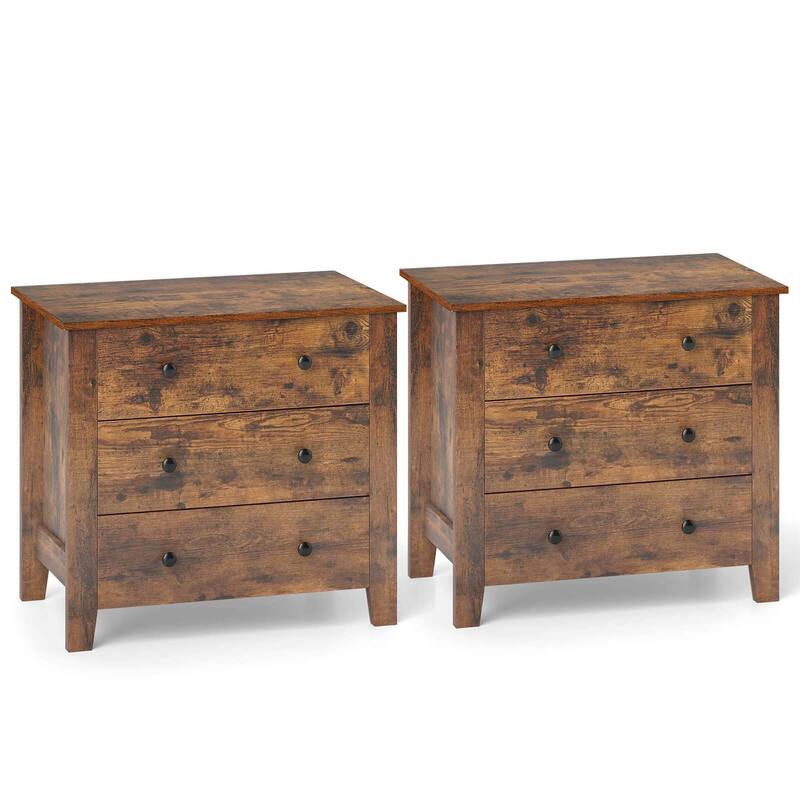 Costway 2 PCS 3-drawer Dresser with Convenient Handles Smooth Slide - Walnut