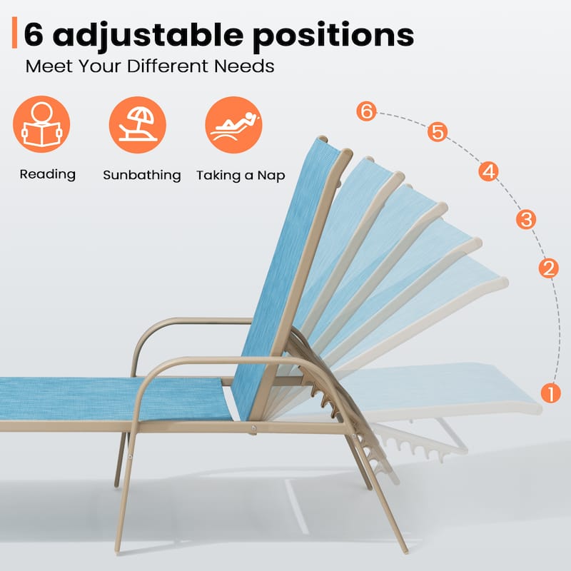 Pellebant Outdoor Lounge Chair Aluminum Adjustable Backrest with side table