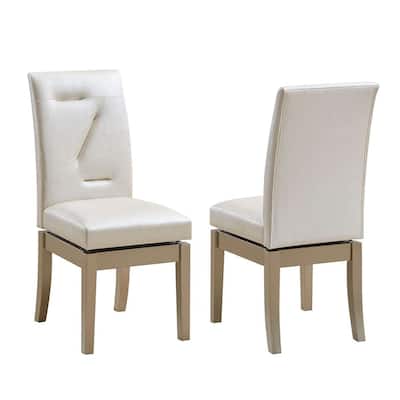 Upholstered Swivel Dining Chairs, White/Gold, Set of 2